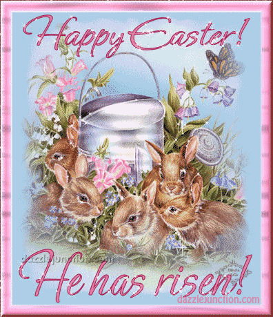 He Has Risen Bunnies Glitter Happy Easter image
