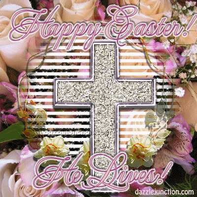 He Lives Cross Glitter Happy Easter image