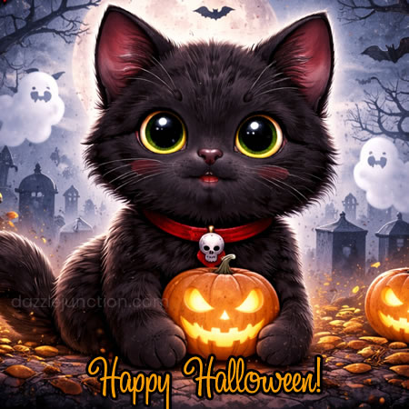 Halloween Cat With Pumpkin