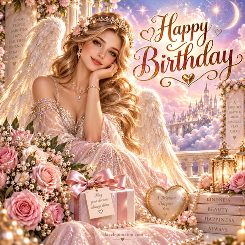 Angel Dreams Happy Birthday greeting image
