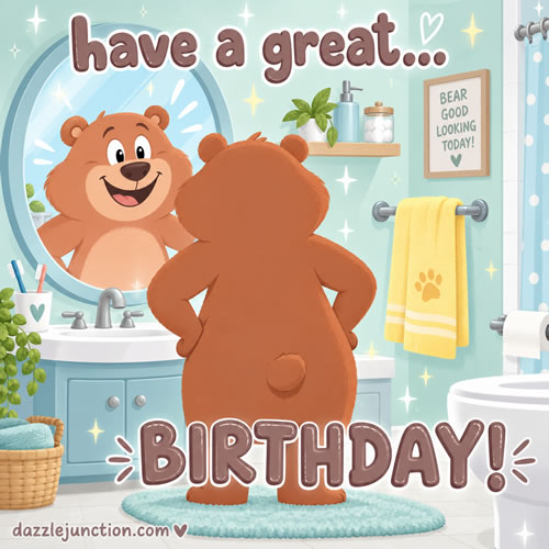 Bear Mirror Happy Birthday greeting image