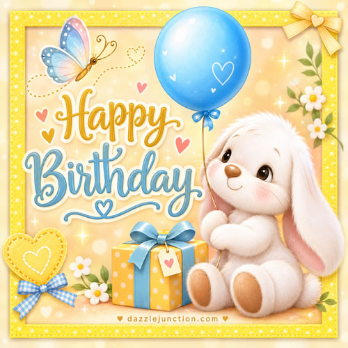Bunny With Balloon Happy Birthday greeting image