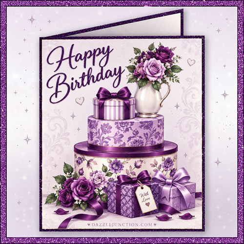 Cake Rose Purple Happy Birthday greeting image