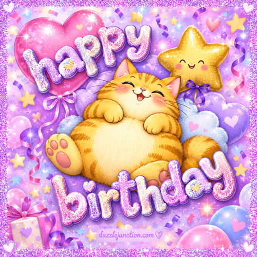 Cat Giggles Happy Birthday greeting image