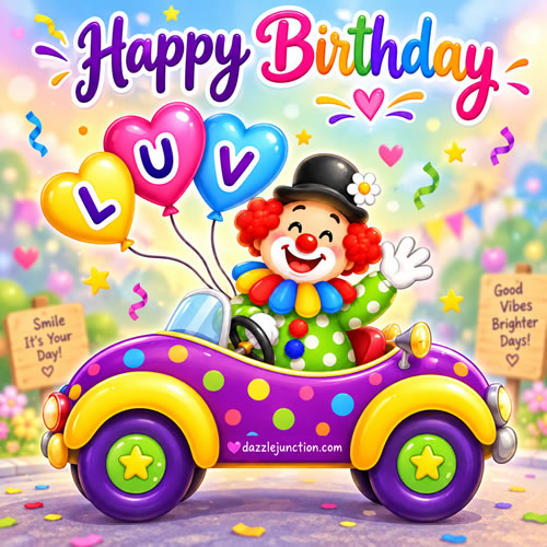 Clown Luv Happy Birthday greeting image