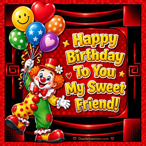 Clown Sweet Friend Happy Birthday greeting image