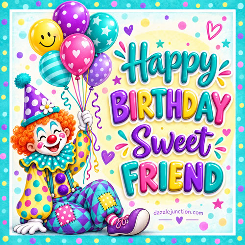 Colorful Clown Friend Happy Birthday greeting image