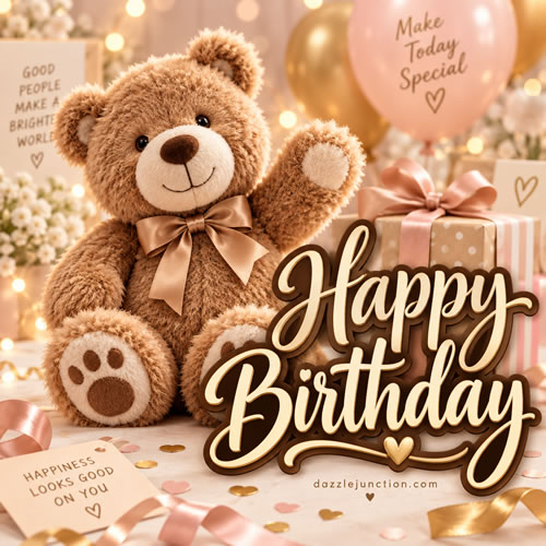 Cozy Teddy Bear Happy Birthday greeting image