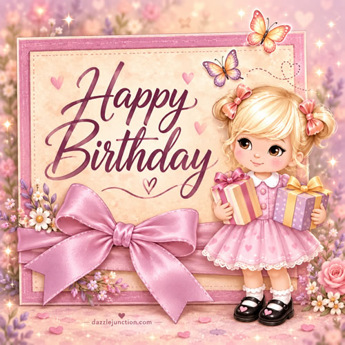 Cutie With Gifts Happy Birthday greeting image