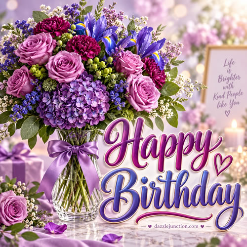Elegant Floral Purple Happy Birthday greeting image