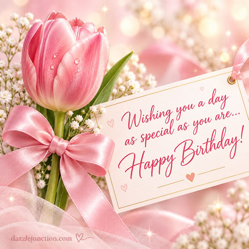 Elegant Pink Tulip Happy Birthday greeting image