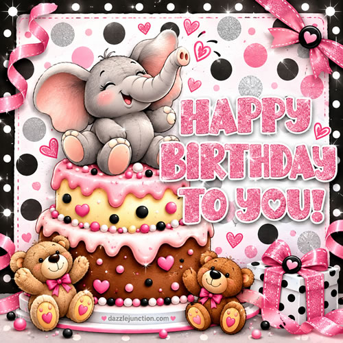 Elephant On Cake Happy Birthday greeting image