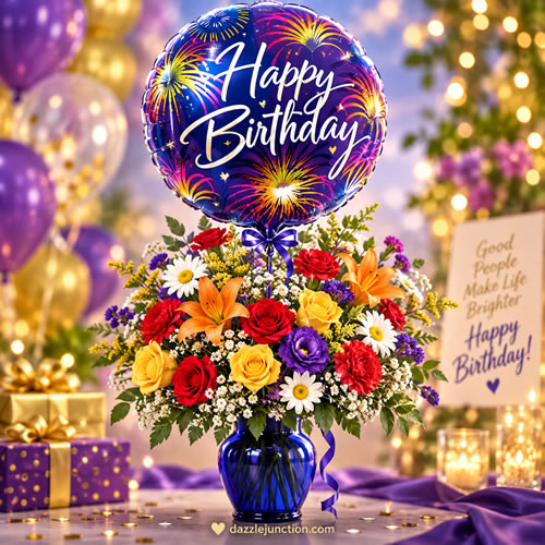 Floral Bouquet Happy Birthday greeting image
