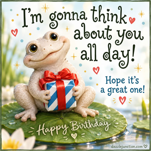 Frog Think All Day Happy Birthday greeting image