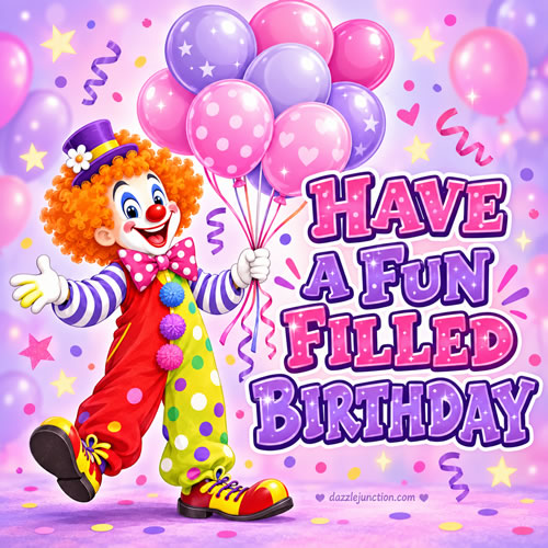 Fun Filled Clown Happy Birthday greeting image