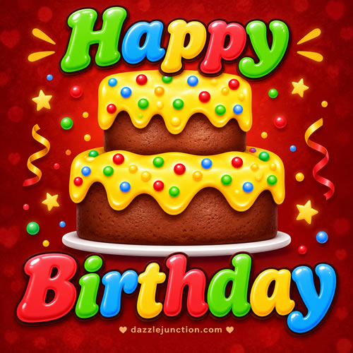 Glossy Colorful Cake Happy Birthday greeting image