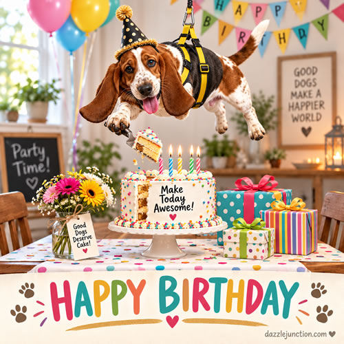 Hound Gets Cake Happy Birthday greeting image