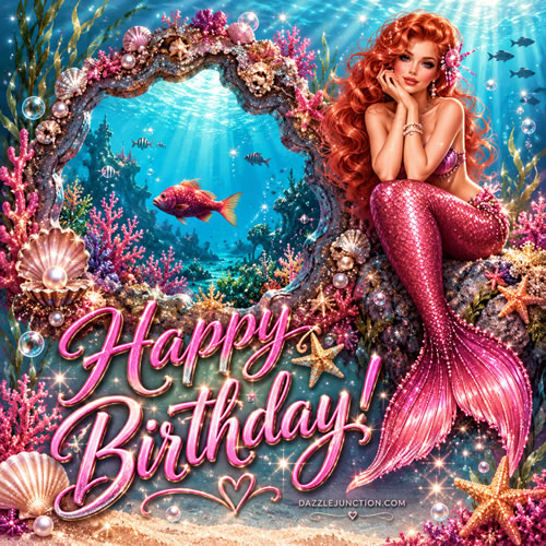 Mermaid Underwater Happy Birthday greeting image