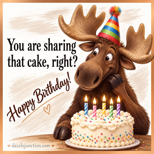 Moose Sharing Cake Happy Birthday greeting image