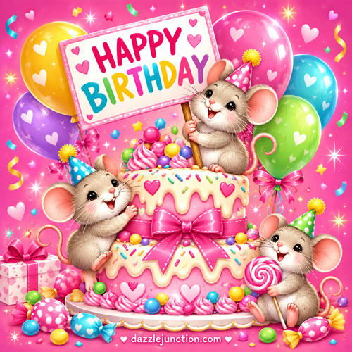 Mouse Cake Party Happy Birthday greeting image