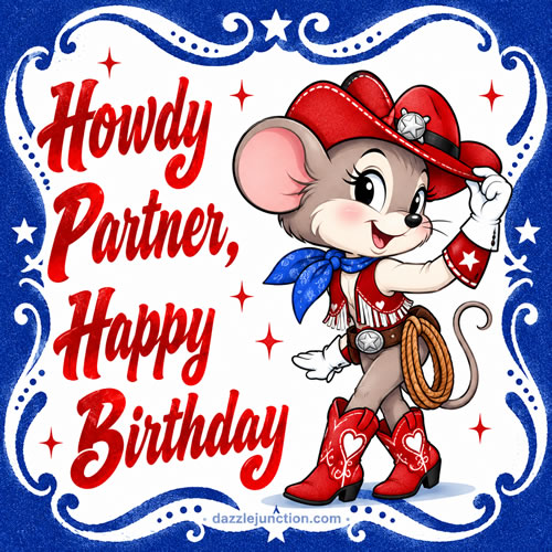 Mouse Cowgirl Happy Birthday greeting image