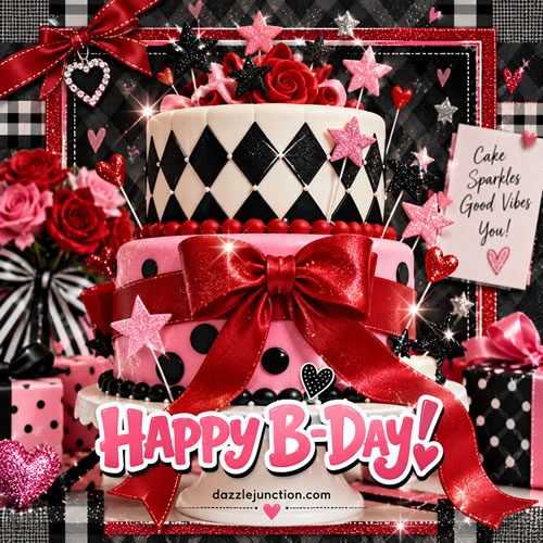 Pink Black Cake Happy Birthday greeting image