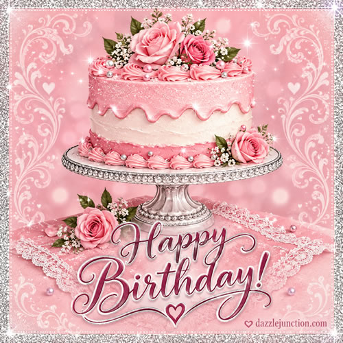 Pink Cake Happy Birthday greeting image