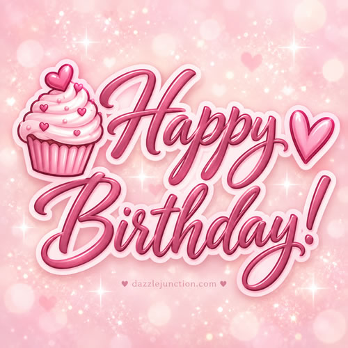 Pink Cupcake Happy Birthday greeting image