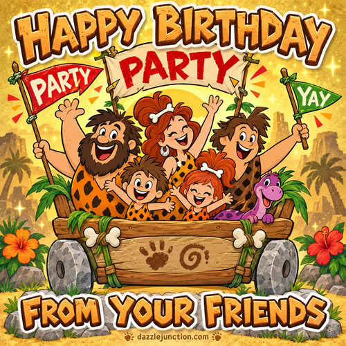 Prehistoric Celebration Happy Birthday greeting image