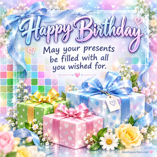 Presents Filled Happy Birthday greeting image