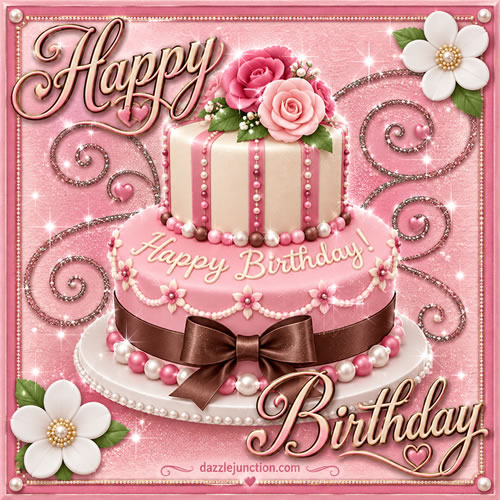 Pretty Tall Cake Happy Birthday greeting image