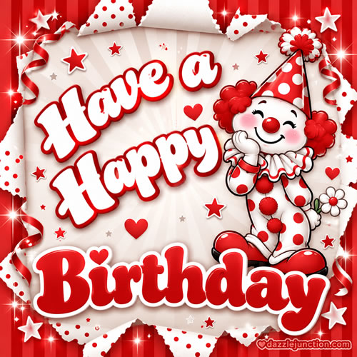 Red Clown Wish Happy Birthday greeting image