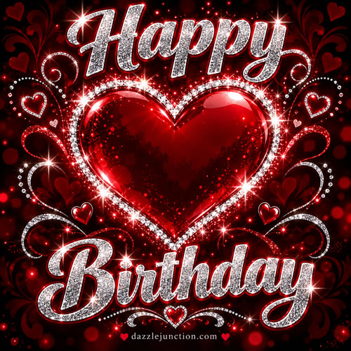 Red Heart Sparkle Happy Birthday greeting image