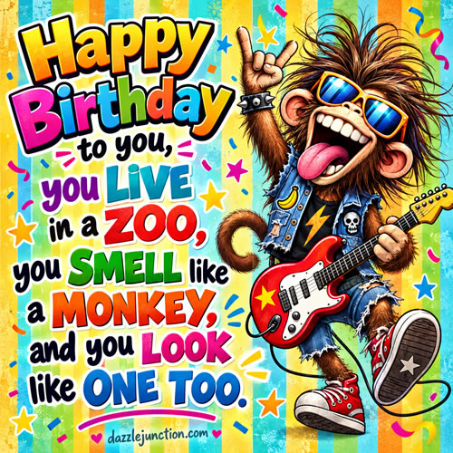Rockstar Monkey Happy Birthday greeting image