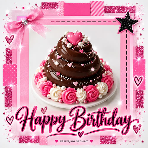 Sparkle Pink Cake Happy Birthday greeting image