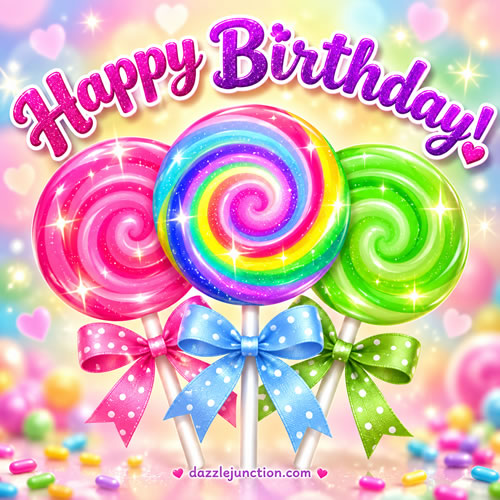 Sparkling Lollipops Happy Birthday greeting image