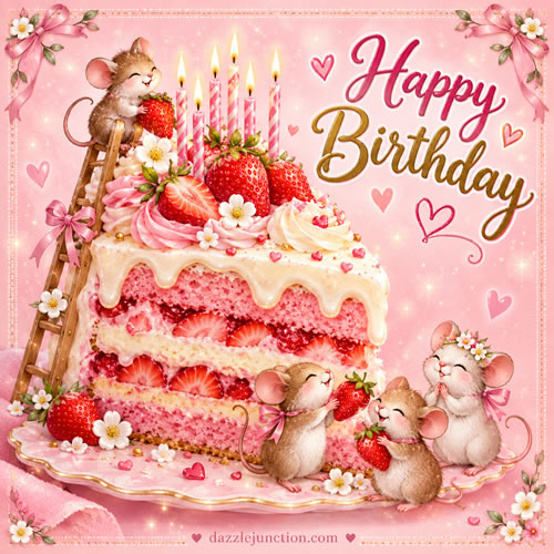 Strawberry Mice Happy Birthday greeting image