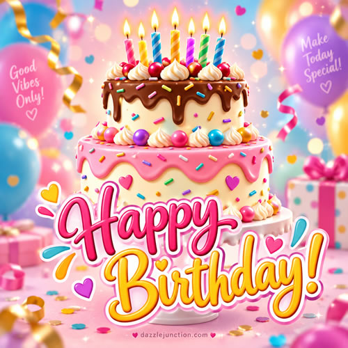 Tall Cake Happy Birthday greeting image