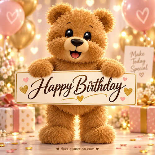Teddy Bear Sign Happy Birthday greeting image