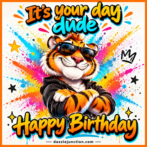 Tiger Dude Happy Birthday greeting image