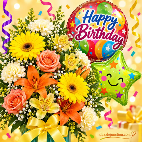 Vibrant Bouquet Happy Birthday greeting image
