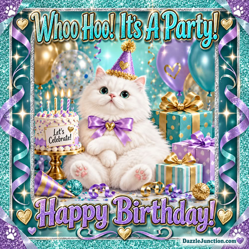 Whoo Hoo Cat Happy Birthday greeting image