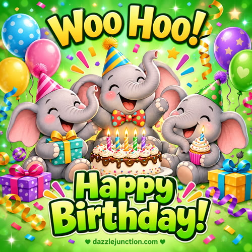 Woo Hoo Elephant Happy Birthday greeting image