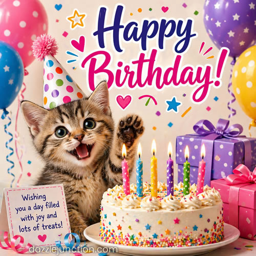 Festive Birthday Kitten Happy Birthday greeting image