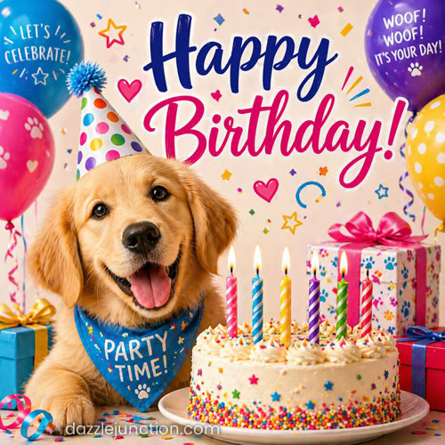 Festive Birthday Puppy Happy Birthday greeting image