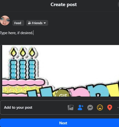 Facebook post editor showing where to add a message