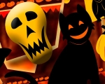 Black Cats Skulls Pumpkins